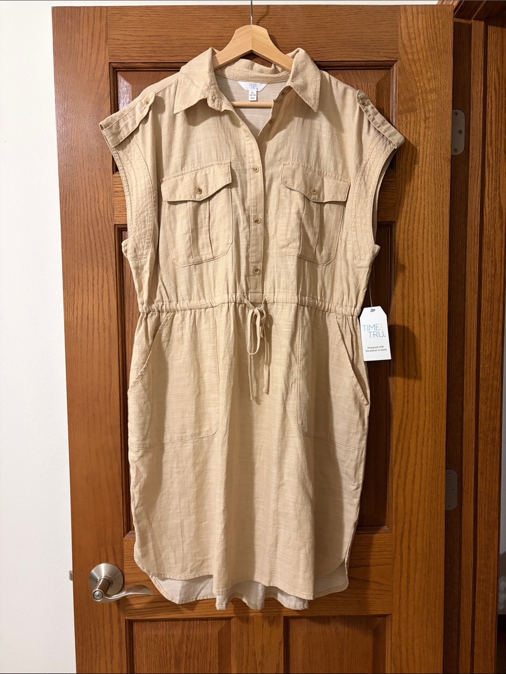 Time and Tru Tan Drawstring Shirt Dress